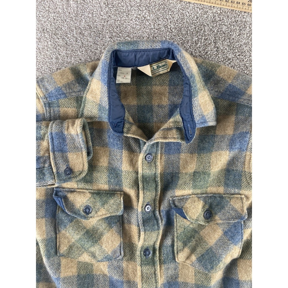 VTG Made In USA LL Bean Plaid Button Shirt Shacket Mens Medium Wool/Nylon Warm